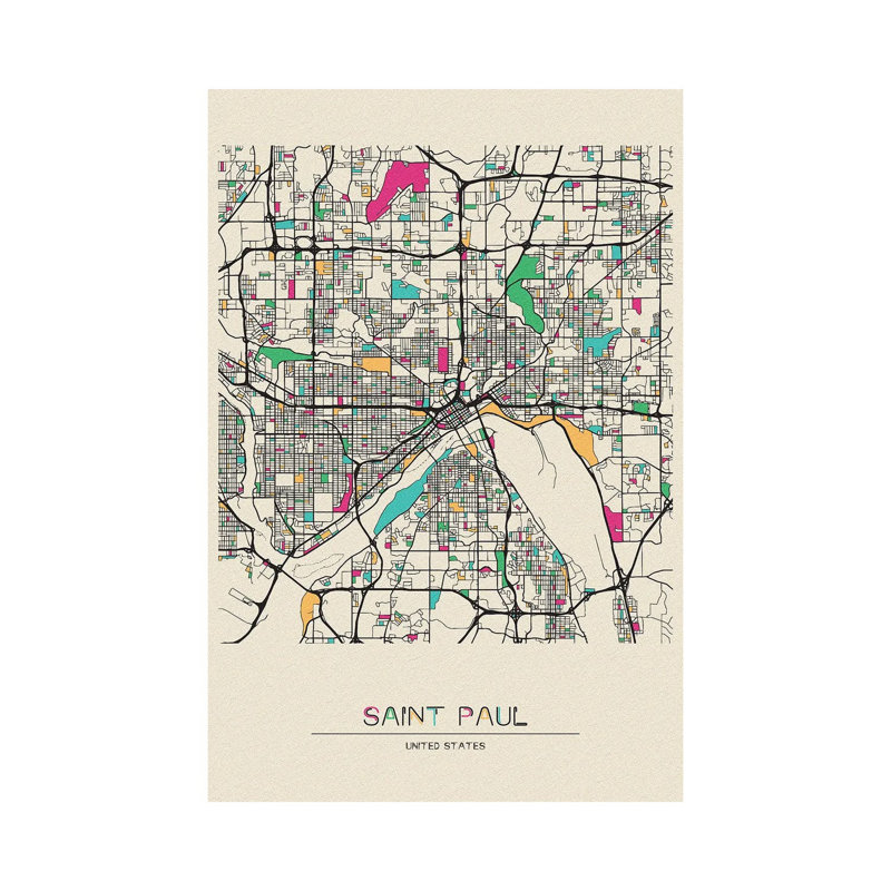 Saint Paul, Minnesota Map by Ayse Deniz Akerman - Wrapped Canvas Gallery-Wrapped Canvas Giclée, 20.32 cm H x 30.48 cm W