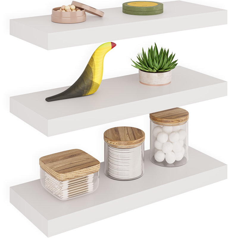 Sydney 16" W x 6" D Floating Shelves Set with Invisible Wall Mount Brackets, White