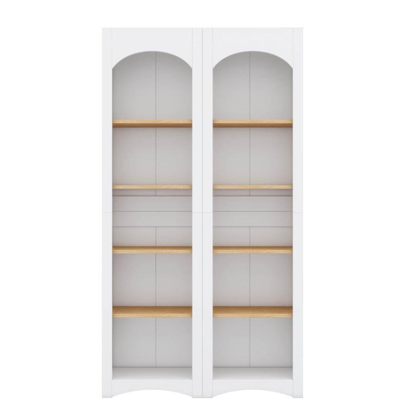 Bibliothèque moderne à 5 niveaux, ensemble de 2 bibliothèques, ensemble de rangement bicolore avec tablettes réglables, Blanc
