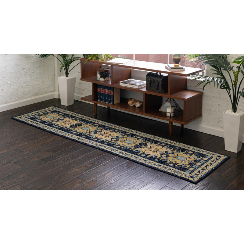 Tapis bleu marine Eesi Southwestern, Tapis de couloir 2 pi 7 po x 10 pi