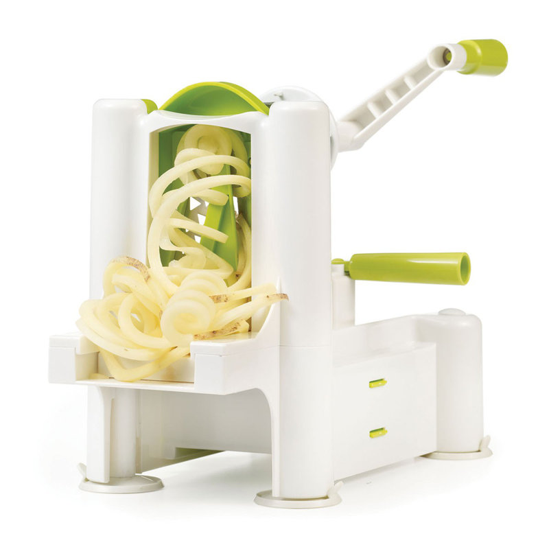 White and Green Manual Spiral Vegetable Cutter with Suction Grip Feet