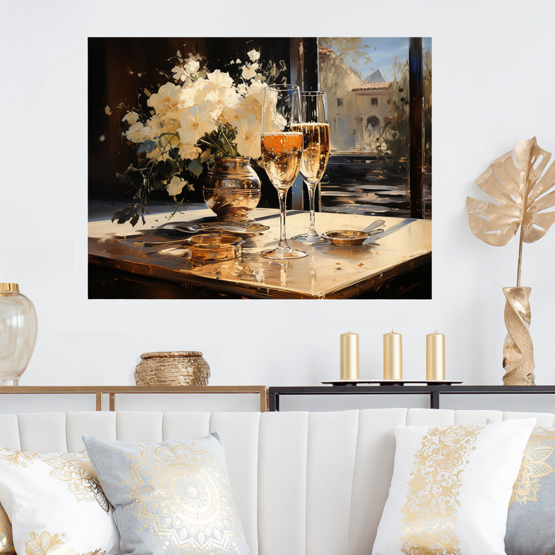 Champagne Blooms Bubbles and Bliss I - Champagne, art mural en métal, H 12 po x l 20 po x P 1 po
