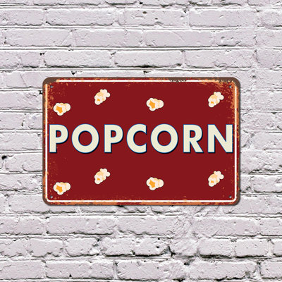 Popcorn Street 11 Inch x 17 Inch Plastic Sign