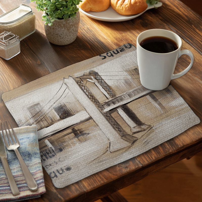 Cities Brown Abstract Bridge Braided Polyester Placemat Decor