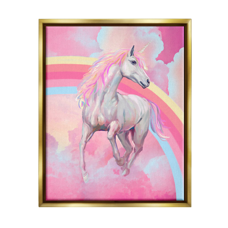 «Pink Unicorn & Clouds», impression sur toile par Ziwei Li, H 21 po x l 17 po x P 1,7 po, Cadre flottant métallique doré