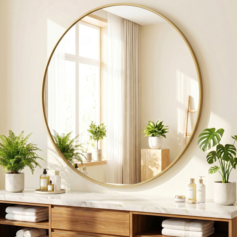 Miroir mural rond de salle de bain ZHOWI, 30 po x 30 po, Doré, Rond