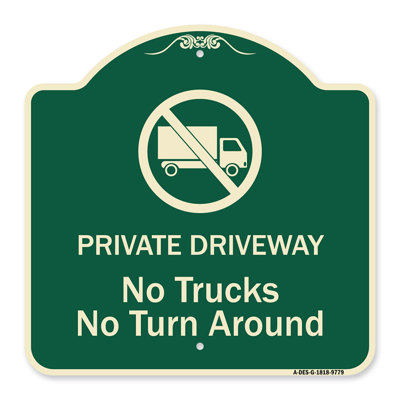 Signmission Designer Series Sign - Private Driveway. No Trucks No Turnaround | Black & White 18" X 18" Heavy-Gauge Aluminum Architectural Sign | Prote