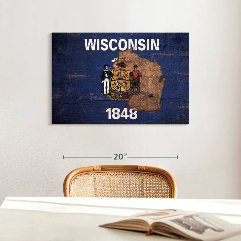 Borges State Map Over Wisconsin Flag, 16" H x 24" W