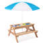 Table de pique-nique en bois pour enfants 3 en 1 avec parasol, sable convertible et wate, certification gris Astm et Cpsia