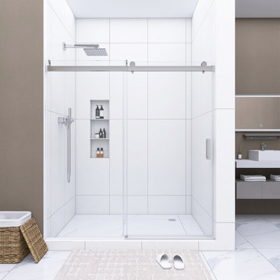 68-72 In. W X 76 In. H Single Sliding Frameless Soft-Close Shower Door In Chrome Finish