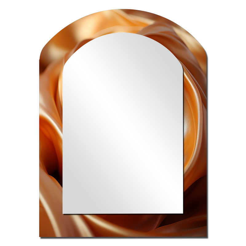 Cyclone orange abstrait en spirale Tranquility - miroir décoratif en forme d'arche abstraite sur métal, 34 po x 25 po