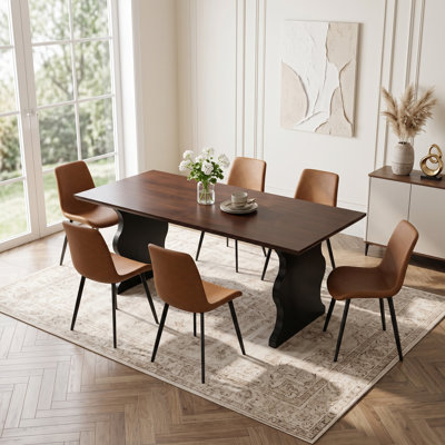  Kincannon Modern Kitchen Dining Set, Rectangular Dining Table with Upholstered Dining Chairs (Table, 6Chairs)