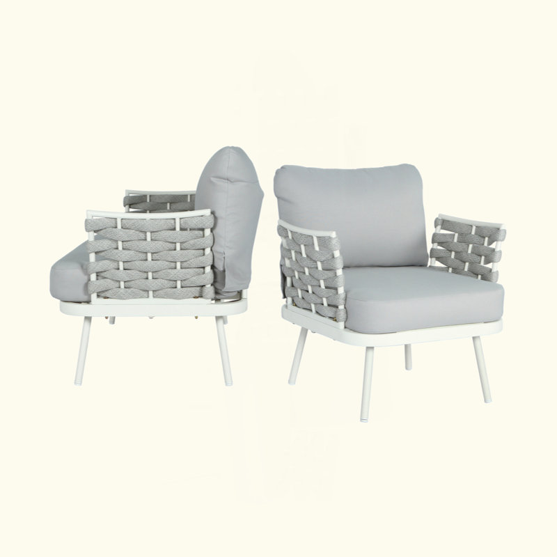 Ensemble de 2 fauteuils club Mariano, Gris, Blanc cassé / blanc