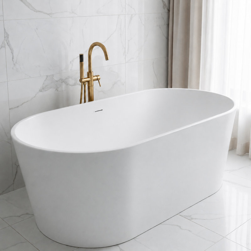 ANZZI Jericho Series 67" L X 31.5" W Air Jetted Center Drain Freestanding Acrylic Bathtub In Glossy White With Chroma-Therapeutic Bathing Lights