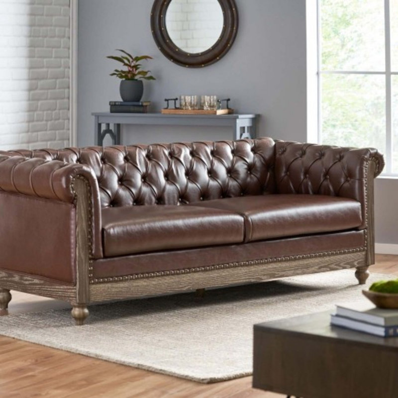 Canapé Chesterfield 3 places Anduin, Similicuir brun
