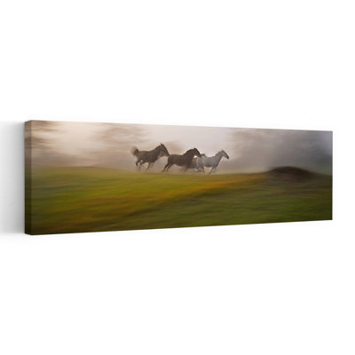 Galloping Through The Mist by Milan Malovrh - Wrapped Canvas Panoramic Print