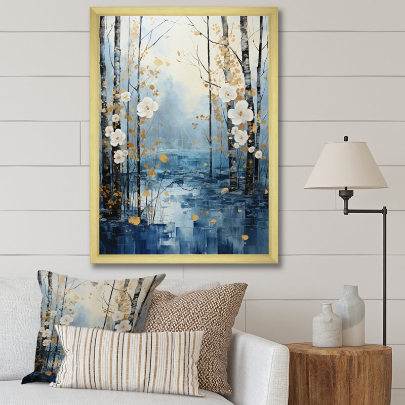 «Letreece Birch Woods Moonlit Symphony V», reproduction d'art sur toile, H 40 po x l 30 po x P 1,5 po, Encadrement doré