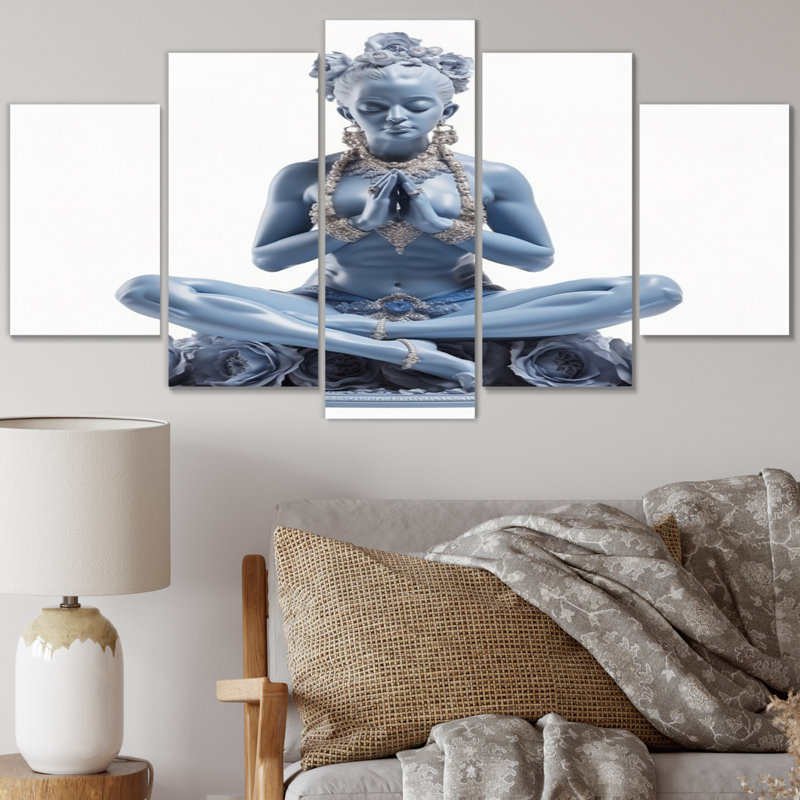 Blue Yogini Elegant Grace Elevating Spirit - Yoga Canvas Art Print - 5 Panels