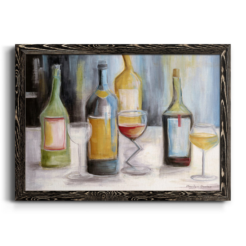 Dégustation de vin - Peinture sur toile encadrée, H 31,5 po x l 23,5 po x P 1,5 po, Toile encadrée noire