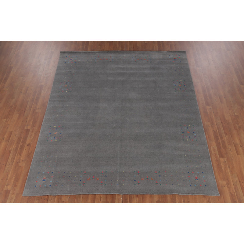 Tapis gris en laine gris de style Gabbeh 8 x 10