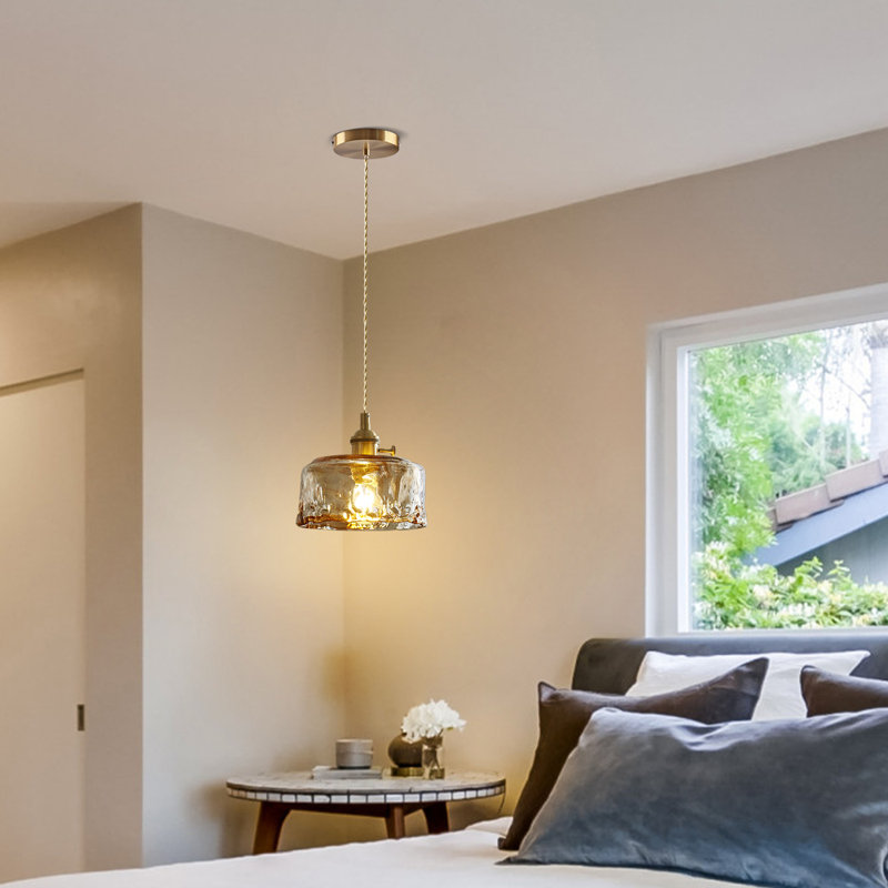 Elegant Amber Glass Cute Mini Pendant Light For Dining Room Kitchen Island Adjustable Hanging Light Fixture for bedroom living room