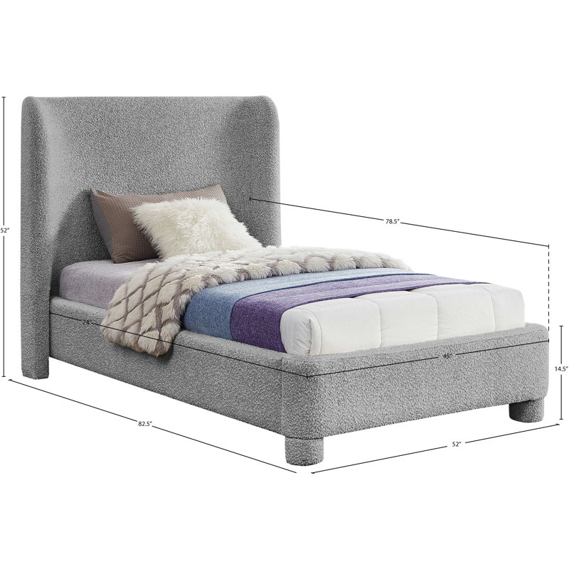 Ivyann Upholstered Unfinished Wingback Bed, Grey Boucle Fabric, Twin