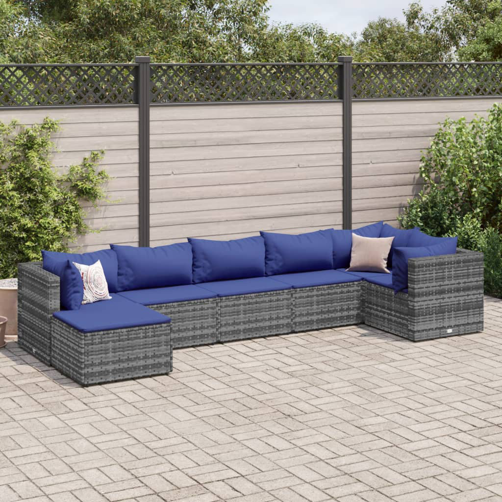 Vidaxl 7-Tlg. Garten-Lounge-Set Mit Kissen Grau Poly Rattan