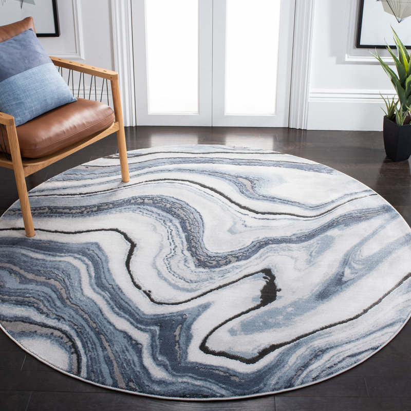 Mies Craft Performance Abstract Rug, Round 5'3"