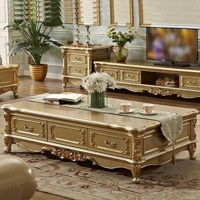 Table basse européenne en bois sculpté rétro