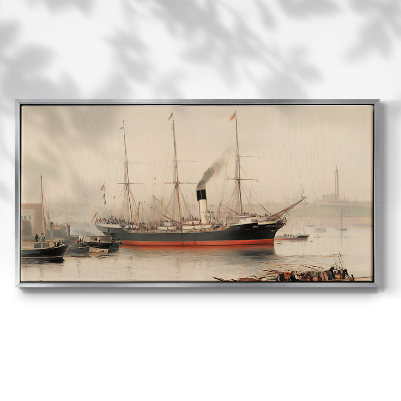 Série nautique - Lxxxix - Toile tendue avec châssis encadré - Prêt à être accroché, H 21 po x l 41 po, Argent argent