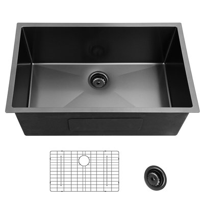 27X17 Inch Gunmetal Black Stainless Steel Sink - Undermount, Heavy Duty, Large Capacity With Bottom Grid And Drain Assembly Kitchen Undermount Inch, 18 Gauge Steel, Construction Mounting Parts