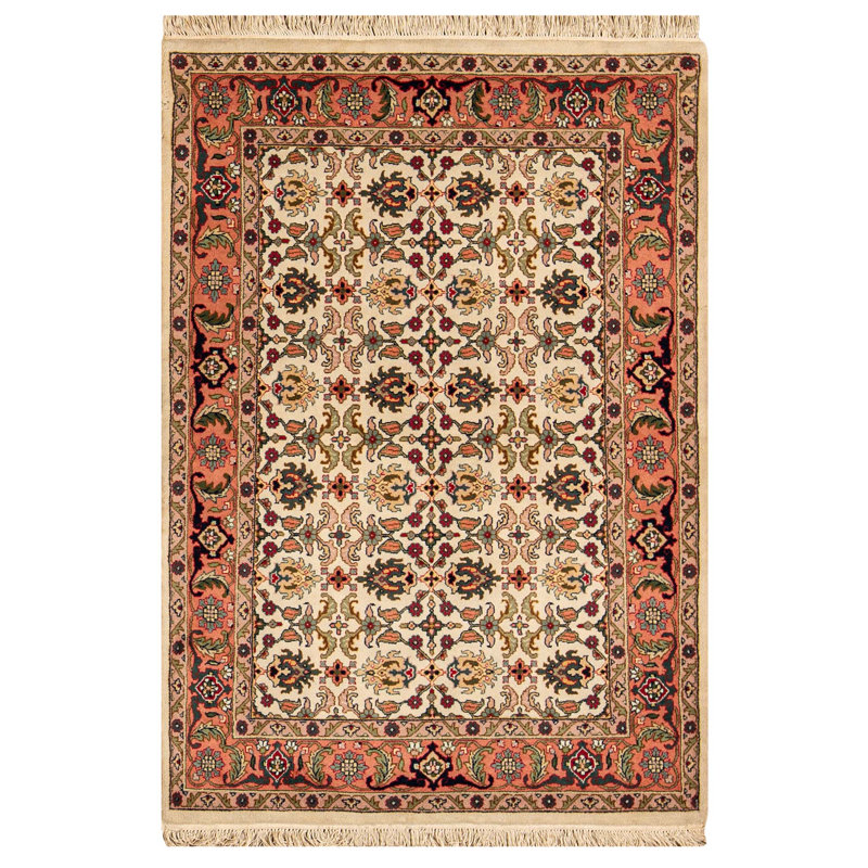 Hand-Knotted High-Quality Ivory and Rose Area Rug