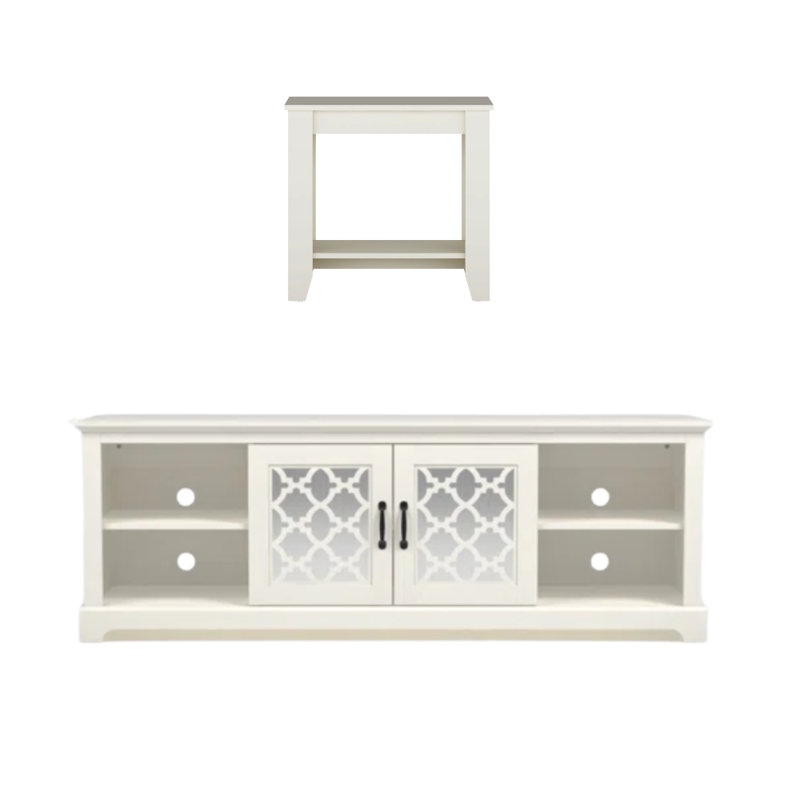 Weddel Basilico Transitional Coordinated Living Room 2 Piece Media Furniture Set, Ivory, Ivory