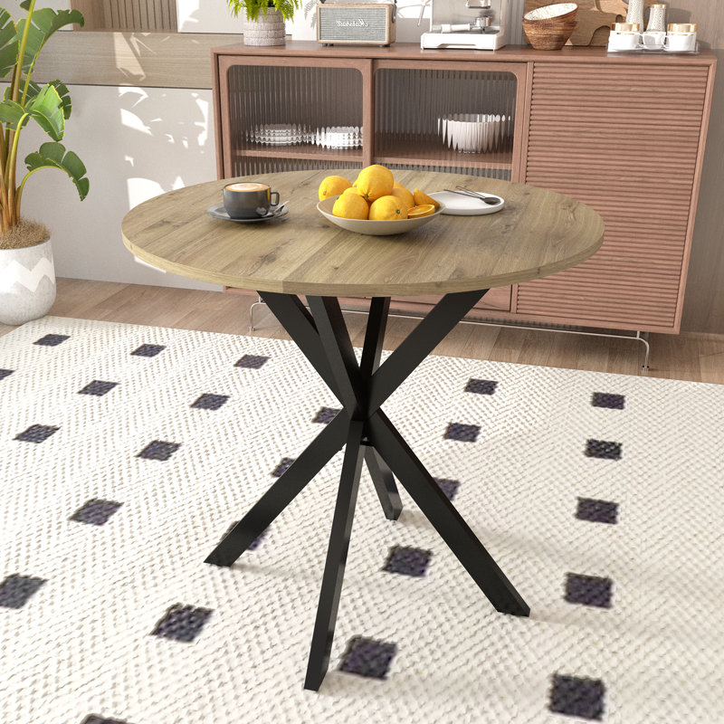 Table de salle à manger ronde brune, 31,5 po, pieds en métal, plateau, pour 2 à 4 sièges 31,5 po avec élégance