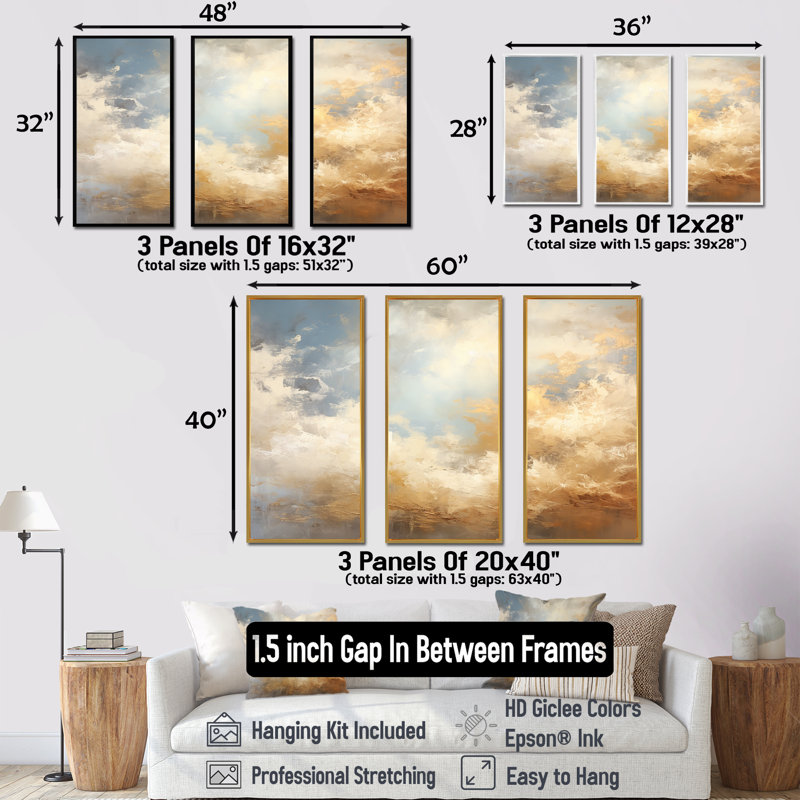 Ensemble de décorations murales beige et or Minimalisme, Cadre flottant doré, H 40 po x l 60 po x P 1 po