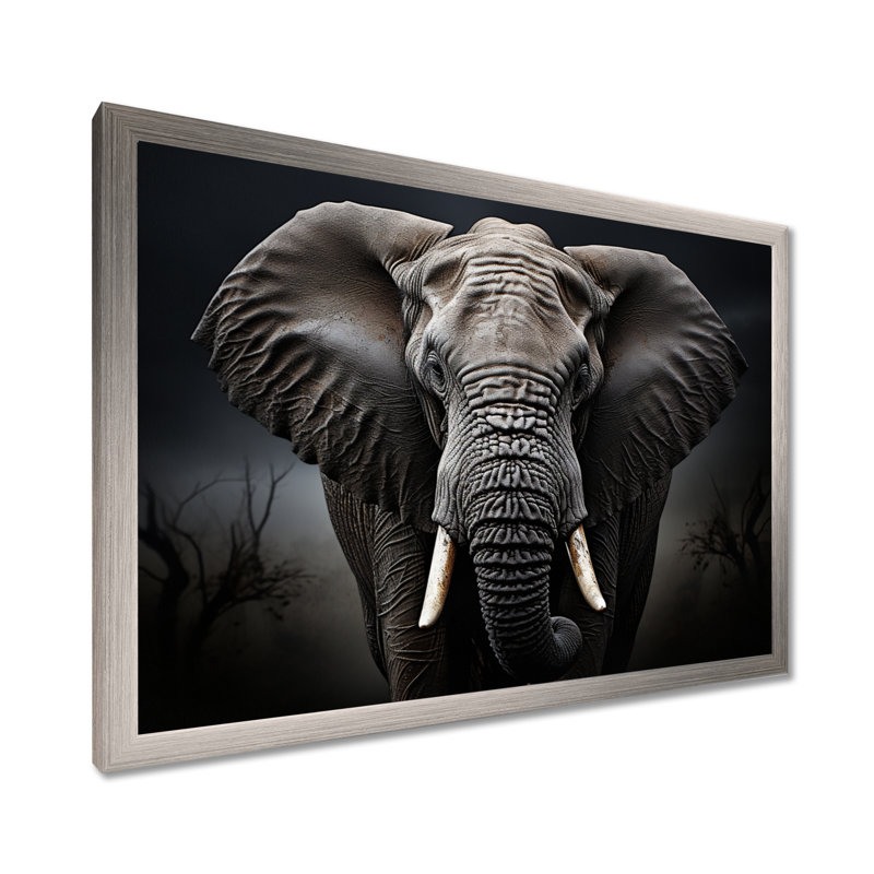 Éléphant silencieux majestueux III - Éléphant, art mural, H 24 po x l 32 po x P 1 po, Cadre simple argenté