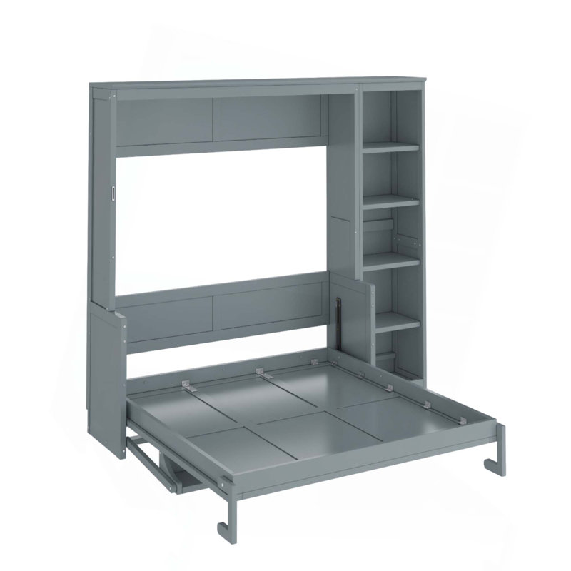 Lit escamotable double avec bureau et bibliothèque, Gray, Lit double