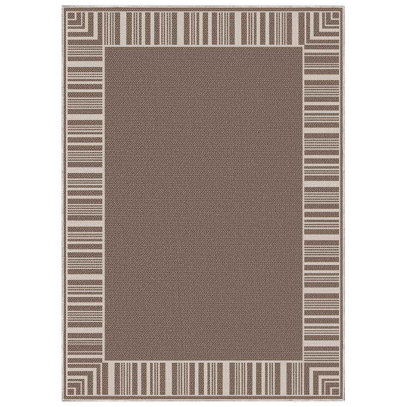 Outdoor Area Rug, Casual Design with Striped Border, Stain Resistant Durable Mat for Patio, Balcony, Bedroom, Living Room, Dining Room, Bathroom