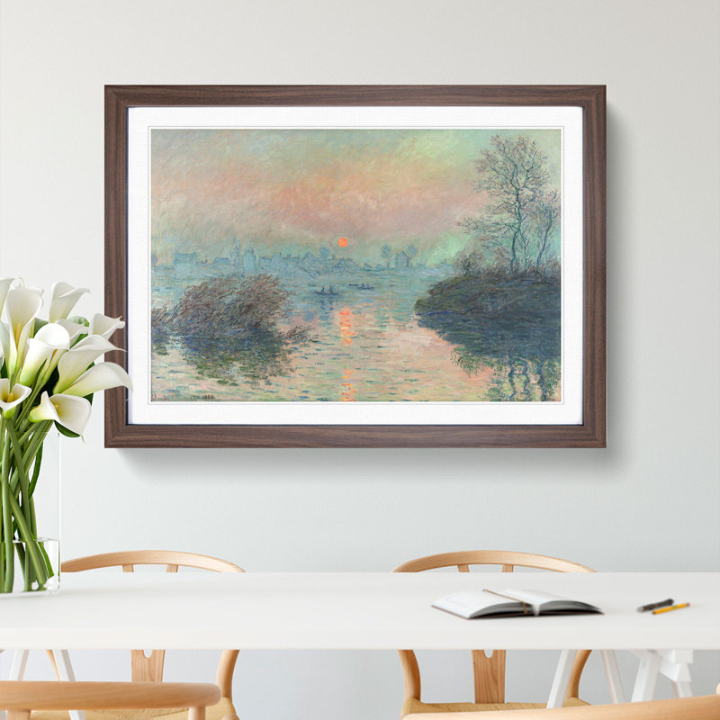 Sun Setting on the Seine by Claude Monet - Picture Frame Painting, 48cm H x 65cm W x 2cm D, Walnut Framed