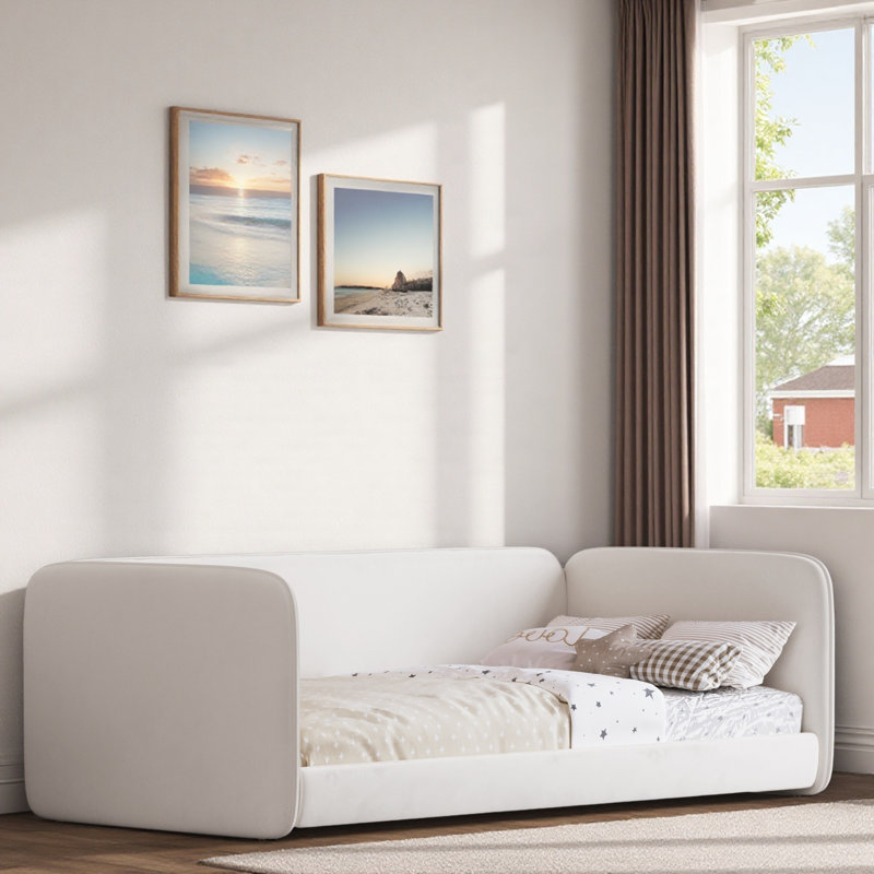 Lit de jour moderne avec protection latérale, Beige