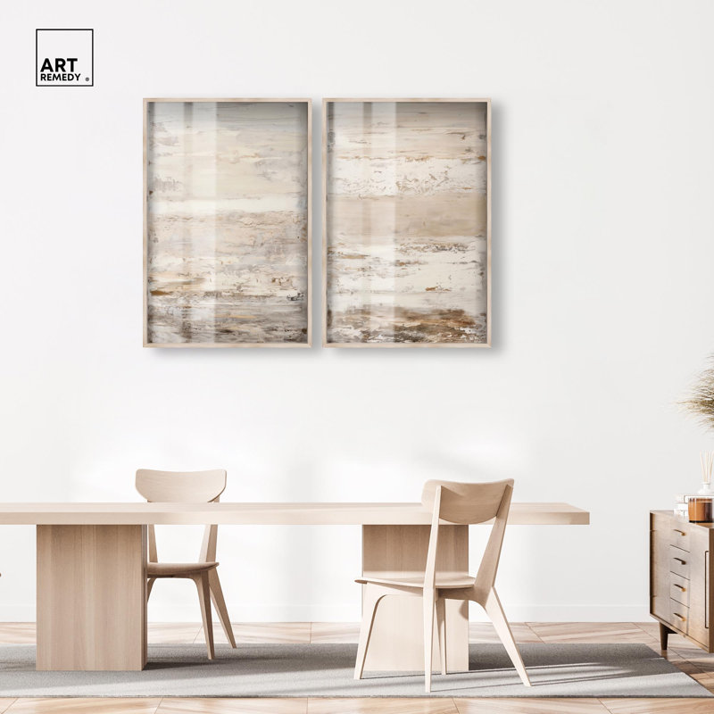Desert Gleam Diptych Shadowbox Print Abstract Wall Decor Set by Art Remedy, Black Frame, 10 x 15, H 46 po x l 31 po