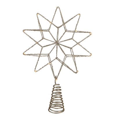 12" LED Lighted B/O Gold Glittered Geometric Star Tree Topper - White Lights