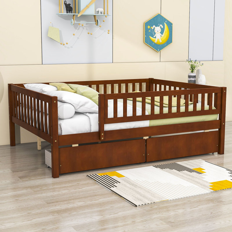 Wood Daybed with Two Drawers and Slats, Full, Walnut