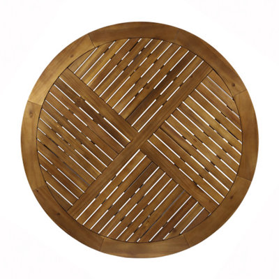 47.25" Round Acacia Wood Dining Table with Teak Finish, Weather-Resistant Slatted Patio Table for Outdoor & Indoor Use