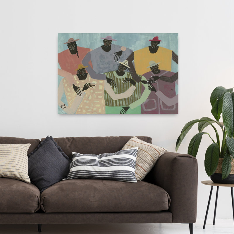 «Group Chat», art mural moderne abstrait coloré, H 32 po x l 48 po