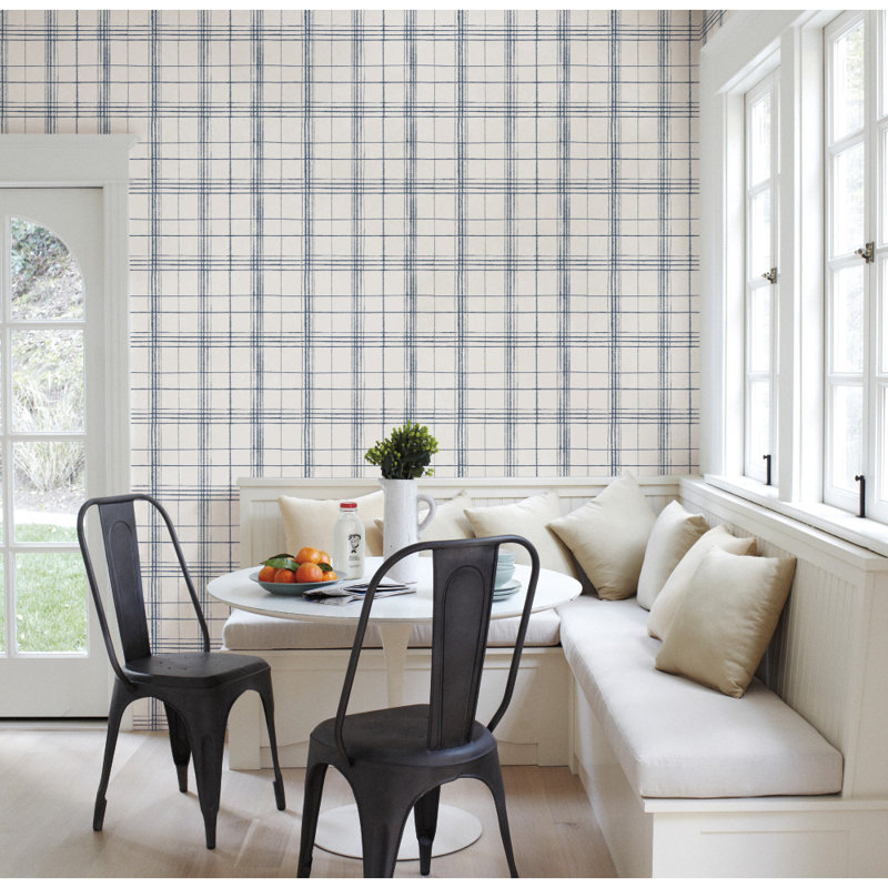 Rouleau de papier peint L 2,75 pi x l 20,5 po Ashling, Bleu marine/blanc