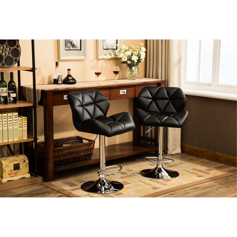 De 2 tabourets réglables noirs, siège avec repose-pieds intégré pour une expérience d'assise sécuritaire Bar hydraulique contemporain - hauteur, siège pivotant en cuir de polyuréthane, délicieux encastré