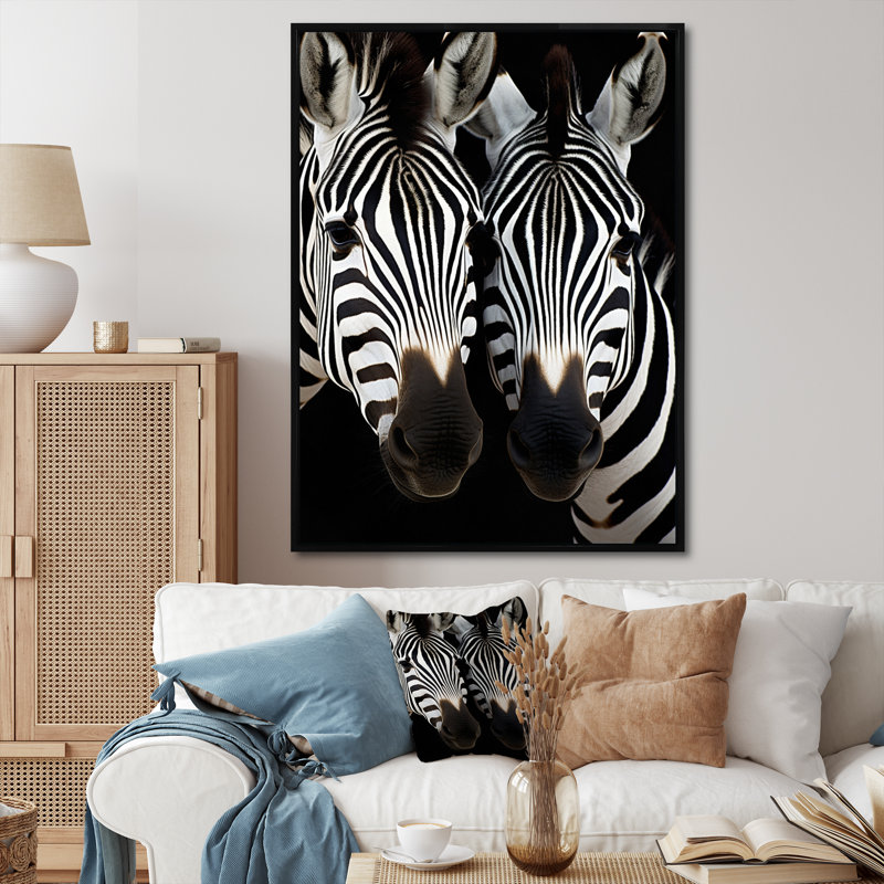 Portrait de zèbre noir et blanc en duo, Noir, noir, noir, noir, H 32 po x l 24 po x P 1 po