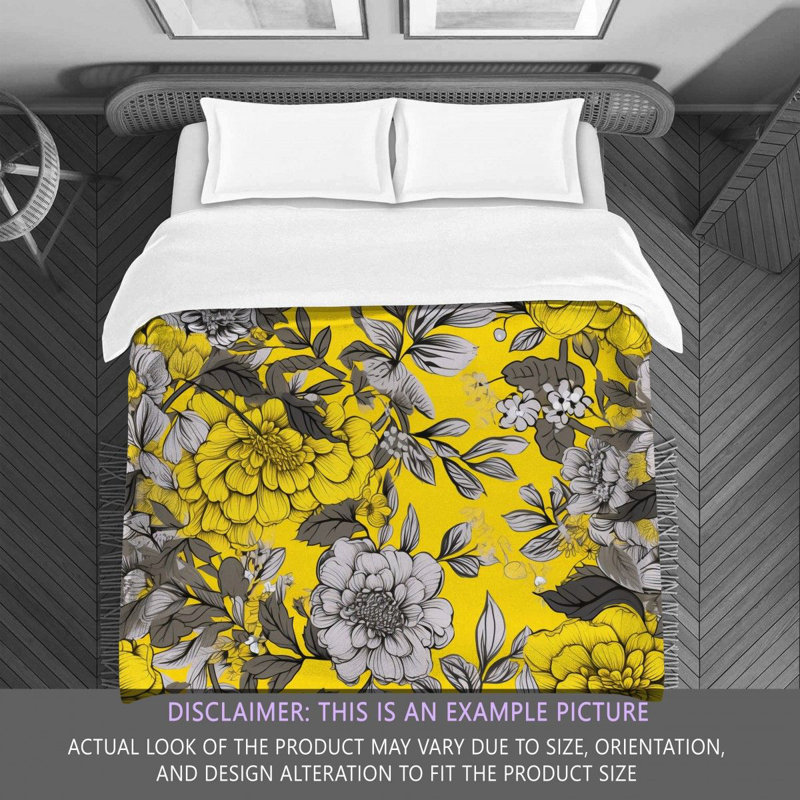 Machine Printed Comforter, King Comforter, Silver/Yellow
