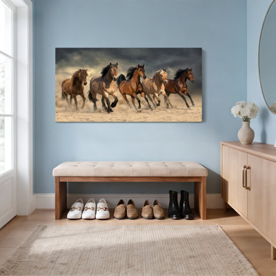 Horses Running In Desert Canvas Wrapped Wall Art Oil Painting Print Set Of 1